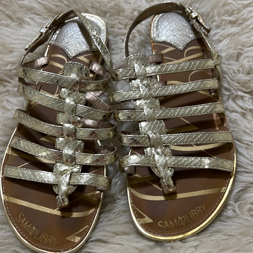 Sam Edelman 'Gilda' Gladiator Flat Sandals Womens Size 9 Golden Snake Leather
